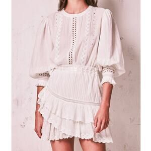 LoveShackFancy Lorelei Victorian Ruffled Embroidered Puff Sleeve Boho Dress